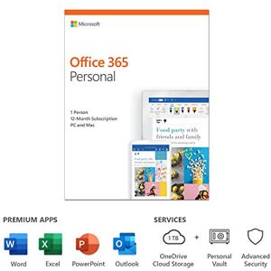 Microsoft 365 Personal Office 365 Apps One user One Year Subscription PC/Mac, Tablet and Phone Multilingual Box