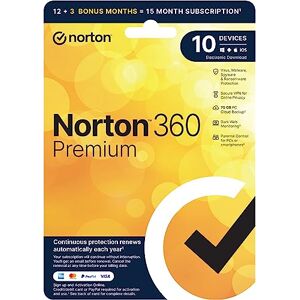 Symantec Norton 360 Premium 2024 Antivirus software for 10 Devices, 15 Months subscription Premium 10 Device 15 Months PC Download