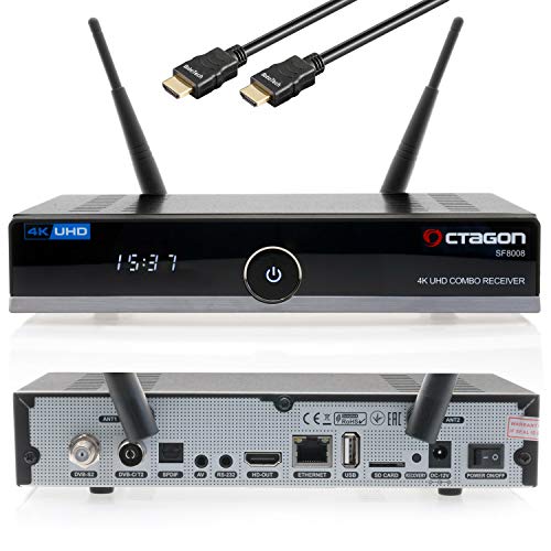 Octagon SF8008 UHD 4K satellietontvanger incl. Babotech® HDMI-kabel [HDR H.265 E2 Linux Dual WiFi] (1x DVB-S2X + DVB-C/T2, 0GB)