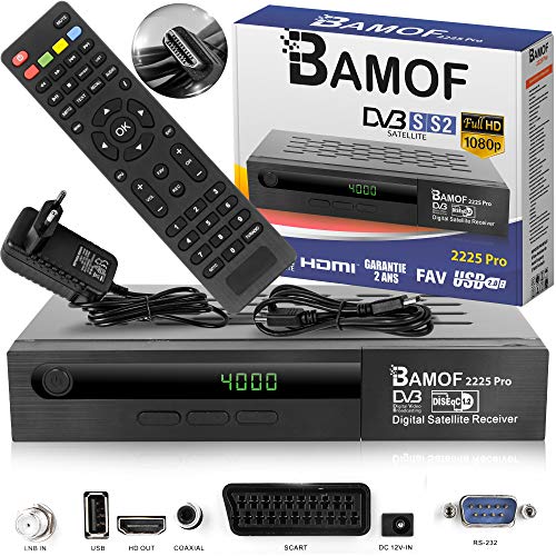 hd-line Bamof 2225 PRO satellietontvanger, digitale satellietontvanger, HDTV, DVB-S /DVB-S2, HDMI, SCART, 2X USB, Full HD 1080p, voorgeprogrammeerd voor Astra, Hotbird en Turquosaat, + HDMI-kabel