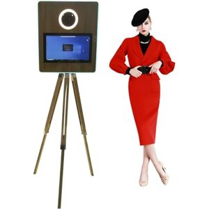 HUHUJINGE Magic Mirror Photo Booth for DSLR Camera, Portable Selfie Camera Photobooth with 15.6 Inch Touch Screen, Fill Light and Flight Case, for Parties Wedding Rental Business