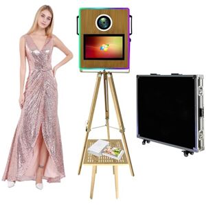 WideMeet Portable Camera Photo Booth with 15.6 inch Touch Screen Selfie Photobooth DSLR Photo Booth Machine for Weddings Parties Events (Wood Grain Paint, 15.6 Inch Photo Booth Machine)