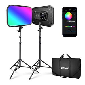 NEEWER RGB168 18.3" LED Video Light Panel with App Control Stand Kit 2 Packs, 360° Full Color 60W Dimmable 2500K-8500K CRI97+ 17 Effects Studio Lighting for Filming/Video Recording/Photography, Black