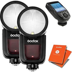 GODOX V1-F Twin Round Head Camera Flash Speedlite Kit with XPro-F Trigger HSS, 480 Full Power Shots, Lithium Battery Compatible for Fuji Cameras + 12 Month Extended Warranty Card (3 Yrs)