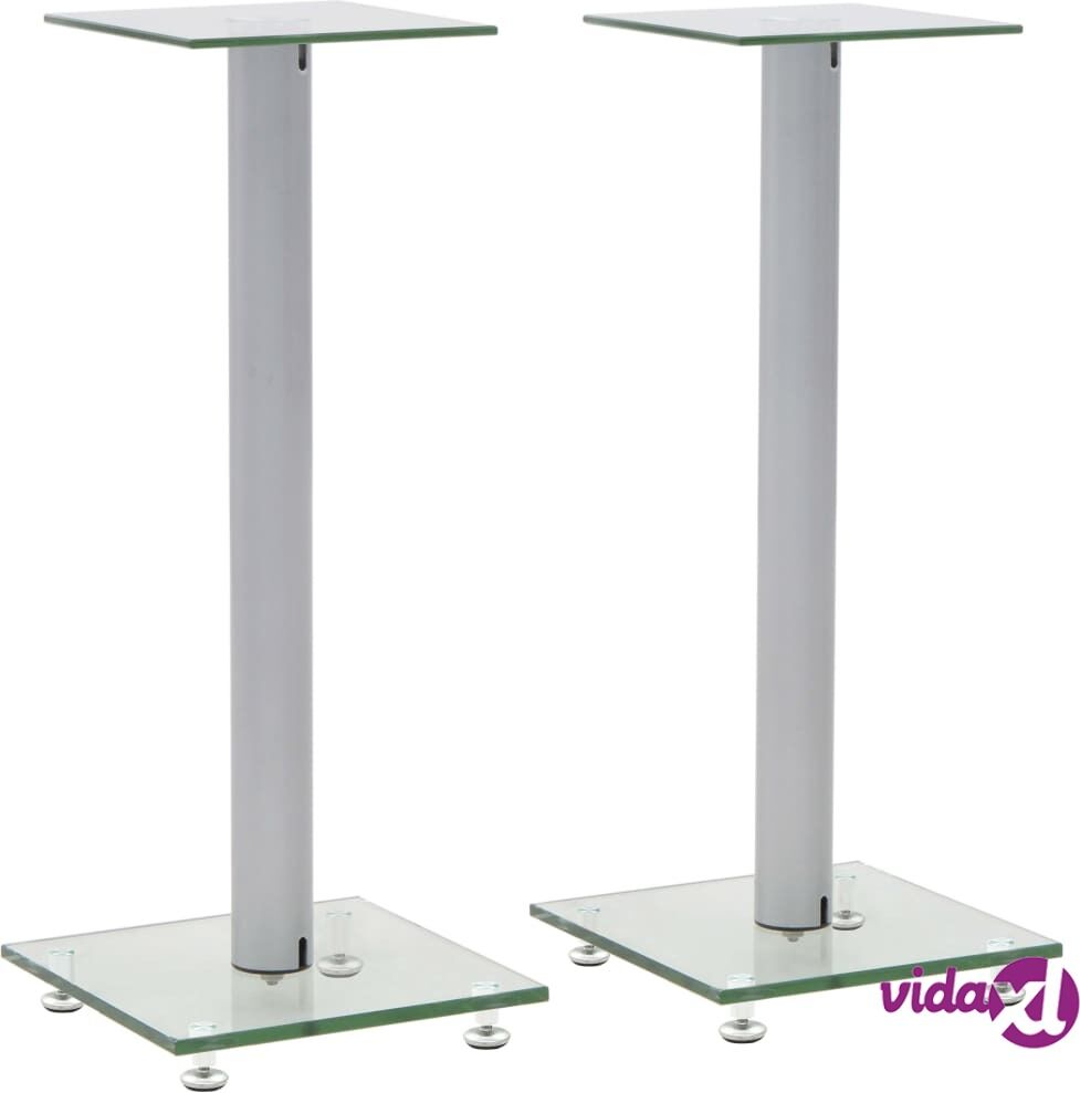 vidaXL Speaker Stands 2 pcs Tempered Glass 1 Pillar Design Silver