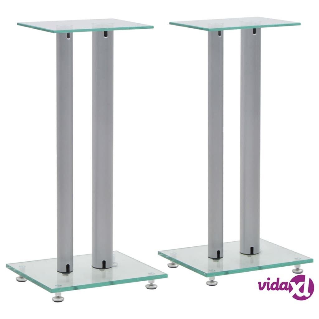 vidaXL Speaker Stands 2 pcs Tempered Glass 2 Pillars Design Silver