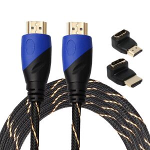 Shoppo Marte 3m HDMI 1.4 Version 1080P Woven Net Line Blue Black Head HDMI Male to HDMI Male Audio Video Connector Adapter Cable with 2 Bending HDMI Adapter Set