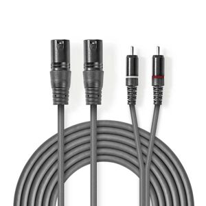 Nedis Balanceret Audio kabel   2x XLR 3-Pin Hanstik   2x RCA Hanstik   Nikkelplateret   3.00 m   Runde   PVC   Mørkegrå   Kartonhylster