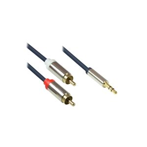 Good Connections Lydtilslutningskabel af høj kvalitet 3,5 mm, jackstik til 2x RCA-stik, fuldt metalhus, mørkeblå, 5 m, gode forbindelser (GC-M0061)