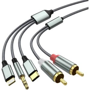 Lyn til RCA kabel Audio Aux Adapter, RCA til 3,5 mm kabel, USB C til 2 RCA lydkabel, 3 i 1 lydkabel til bil, hjemmebiograf, højttalere og mere