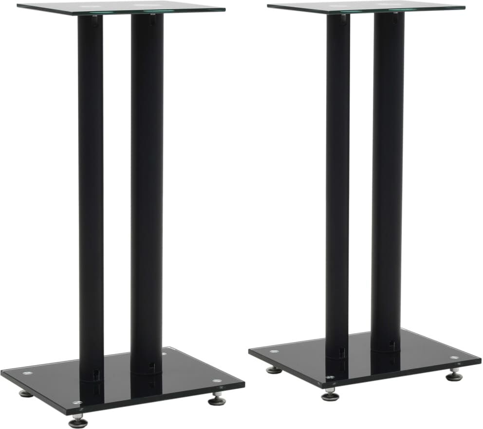 vidaXL Soportes altavoz vidrio templado diseño 2 pilares negro 2 uds