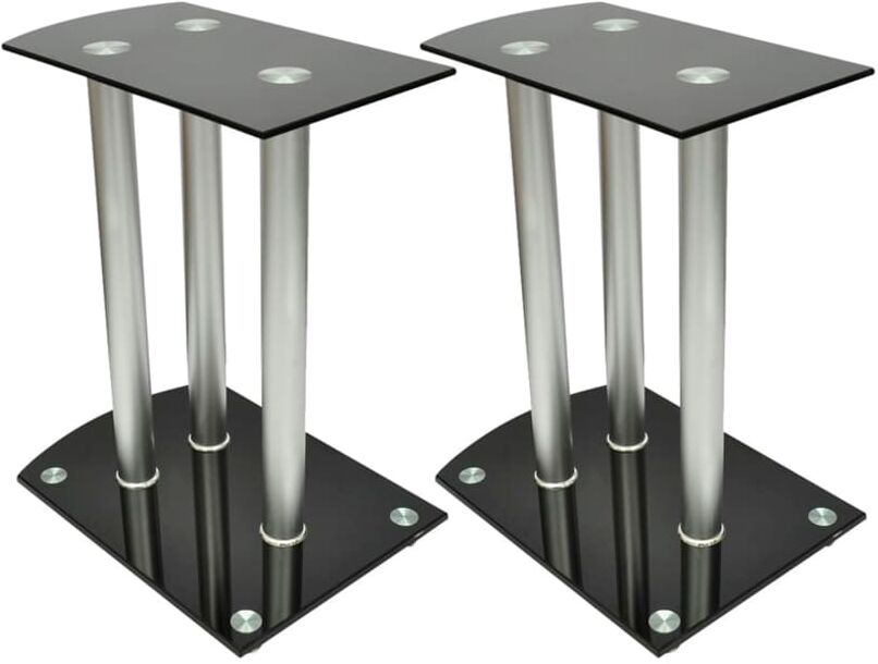 vidaXL Soporte para altavoz, de cristal negro y aluminio, 2 unidades