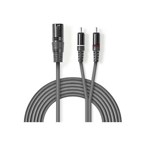 Nedis Câble Audio Xlr Xlr Mâle à 3 Broches - 2x Rca Mâles 3,0 M Gris Usage Non Intensif Nedis