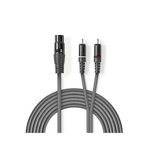 Nedis Câble Audio Xlr Xlr Femelle à 3 Broches - 2x Rca Mâles 1,5 M Gris Usage Non Intensif Nedis