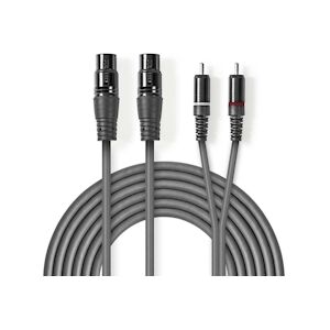 Nedis Câble Audio Xlr 2x Xlr Femelles à 3 Broches - 2x Rca Mâles 1,5 M Gris Usage Non Intensif Nedis