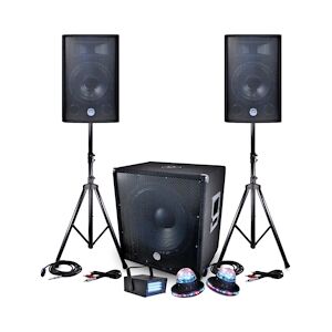 BM Sonic PACK SONO 2400W BMS-1812 SUB 46cm 2 enceintes 30cm + Câbles + Mini LEDSTROBE LytOr + 2 Effets ROUNDIAMS UFO