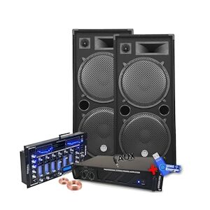 BM Sonic Pack Sono Ibiza Sound 4000W 2 Enceintes Bm Sonic, Ampli, Table Bluetooth/USB, Câbles , Mariage, Salle des fêtes DJ+clé USB 32Go