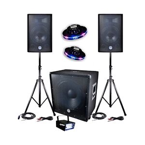 BM Sonic PACK SONO 2400W BMS-1812 SUB 46cm 2 enceintes 30cm + Câbles + Mini LEDSTROBE LytOr + 2 Effets OVNI UFO