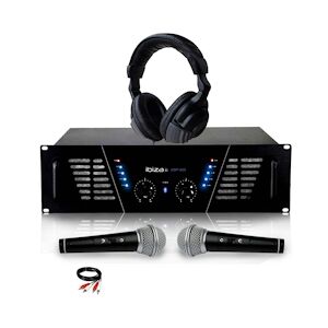 Ibiza Sound Amplificateur sono Dj 2 x 600W Max IBIZA SOUND AMP-800 + Casque Audio + 2 MICROS et Câble RCA de liaison