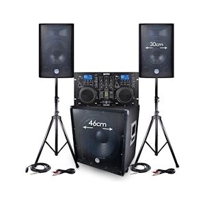 BM Sonic PACK Sono BMS-1812 2400W SUB 46cm - 2 enceintes PRO DJ 30cm + Câbles + Double lecteur GEMINI