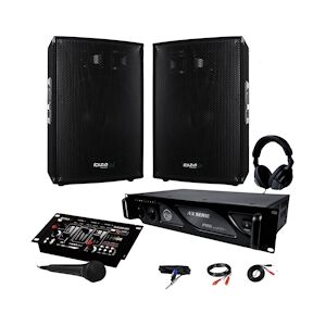 Ibiza Sound PACK SONO 2400W DJ PA Set BAR CLUB BMS-15 + Ampli AC1000 MyDj + Table de Mixage USB MP3 + Micro Casque Câbles