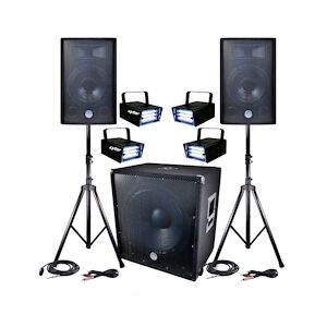 BM Sonic PACK Sonorisation DJ PA BMS-1812 2400W SUB 46cm - 2 HP 30cm + Câbles + 4 Mini LEDSTROBES LytOr