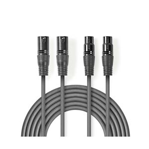 Nedis Câble Audio Xlr Symétrique 2x Xlr Mâles à 3 Broches - 2x Xlr Femelles à 3 Broches 1,5 M Gris Usage Non Intensif Nedis