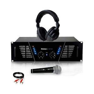 Ibiza Sound Amplificateur sono Dj 2 x 600W Max IBIZA SOUND AMP-800 + Casque Audio + MICRO et Câble RCA de liaison