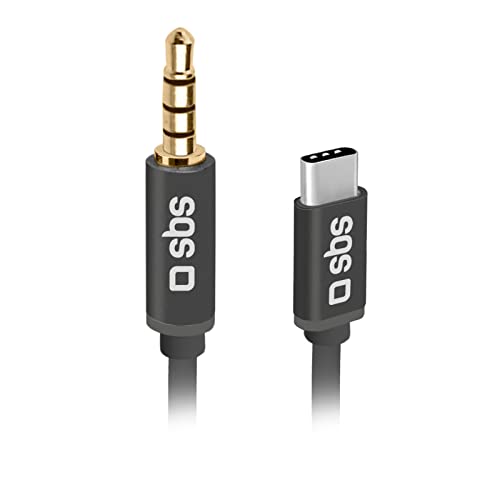 SBS Audio-adapter voor smartphone, hoofdtelefoon, hifi-stereo, luidsprekers en hoofdtelefoon, 3,5 mm jack op USB-C-stekker, metalen stekker, 1 m lange kabel