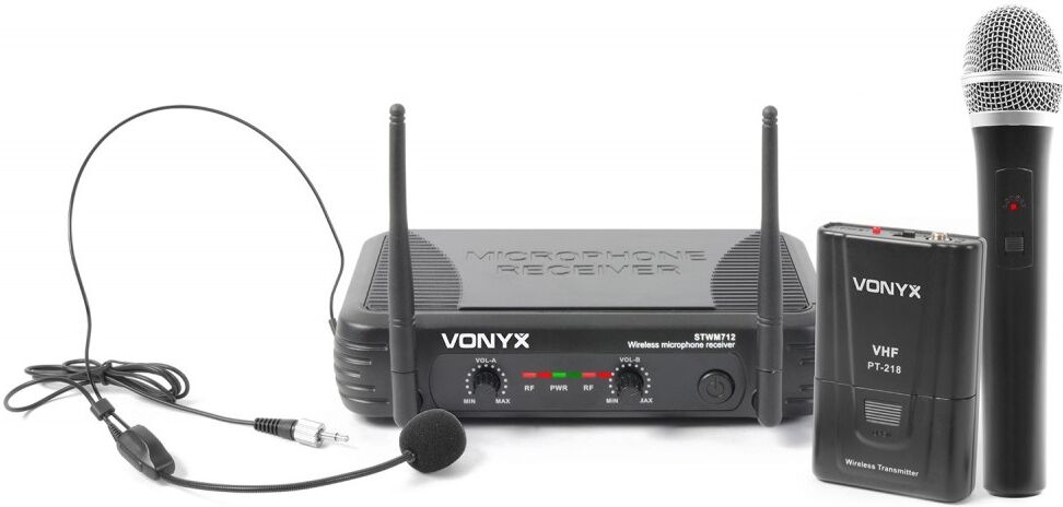 Vonyx Central 2 Microfones Vhf 2 Canais S/ Fios (mão E Cabeça) Stwm712c - Vonyx