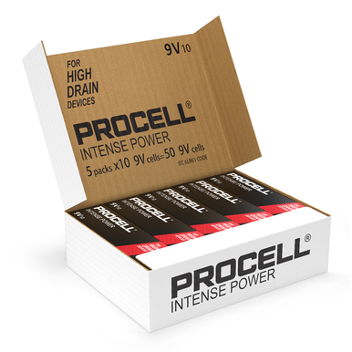 Duracell Procell Intense Power 9V PP3 6LR61 PX1604 Batteries   Box of 50