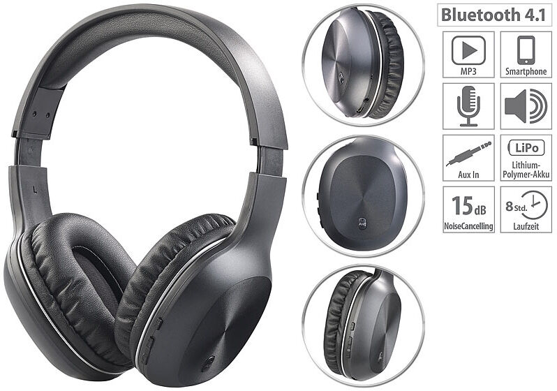 auvisio Over-Ear-Headset mit Bluetooth 4.1 & Active Noise Cancelling bis 15 dB