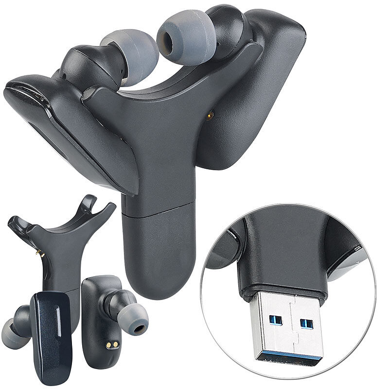 auvisio True Wireless In-Ear-Headset mit USB-Ladehalterung und Bluetooth 4.1
