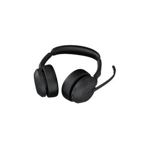 GN Audio Jabra Evolve2 55 MS Stereo - Headset - på øret - Bluetooth - trådløs - aktiv støjfjerning - USB-C - sort - med opladningsstander - Optimized for Micr