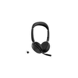 GN Audio Jabra Evolve2 65 Flex MS Stereo - Headset - på øret - Bluetooth - trådløs - aktiv støjfjerning - USB-C - sort - Certified for Microsoft Teams