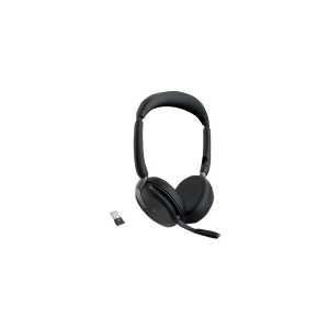 GN Audio Jabra Evolve2 65 Flex MS Stereo - Headset - på øret - Bluetooth - trådløs - aktiv støjfjerning - USB-A - sort - Certified for Microsoft Teams