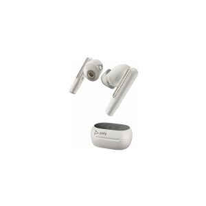 HP Poly Voyager Free 60+ UC - Ægte trådløse øretelefoner med mik. - i øret - Bluetooth - aktiv støjfjerning - USB-A via Bluetooth adapter - sandhvid - Certified for Microsoft Teams