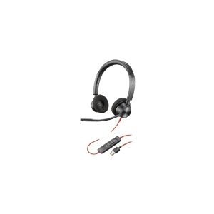 HP Poly Blackwire 3325 - Blackwire 3300 series - headset - på øret - kabling - aktiv støjfjerning - 3,5 mm jackstik, USB-A - sort