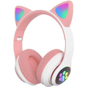 Cute Cat On-Ear Bluetooth Høretelefoner Til Børn - Hvid/pink