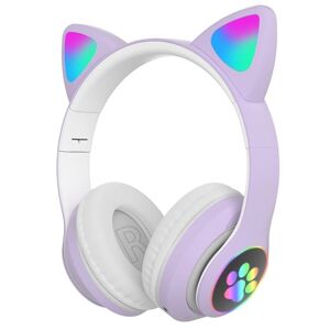 Cute Cat On-Ear Bluetooth Høretelefoner Til Børn - Lilla
