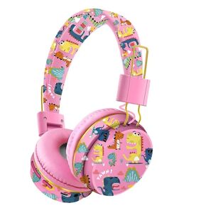 LEIGELE Trådløst Bluetooth Headset med mikrofon Dinosaur Animal Stereo Musik øretelefon Tf Card Hovedtelefoner til børn-pink