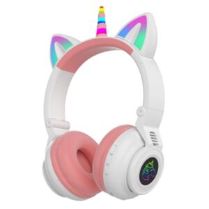 Søde tegneseriekatte ører skinner trådløs subwoofer Unicorn Headset Bluetooth Headset (Pink White)