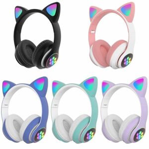 STN28 Cat Ear Luminous Bluetooth-hovedtelefoner Foldbare hovedtelefoner Sort Black STN-28