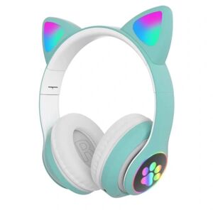 YUEQUN Grøn-Bluetooth-hovedtelefoner, der kan foldes med LED-lys-lilla trådløse over-ear-hovedtelefoner med mikrofon, Bluetooth Cat Ear-hovedtelefoner til børn Teenagere Green