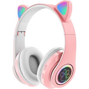 Pink bluetooth høretelefoner, trådløse katte øretelefoner velegnet til børn og piger