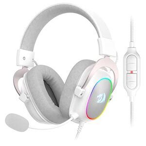 Redragon H510 RGB White Gaming Headphones Son Surround 7.1 Pilotes Audio 53 mm dans des Coussinets en Mousse à mémoire de Forme avec revêtement en Tissu Durable multiplateforme pour PC/PS4/NS - Publicité