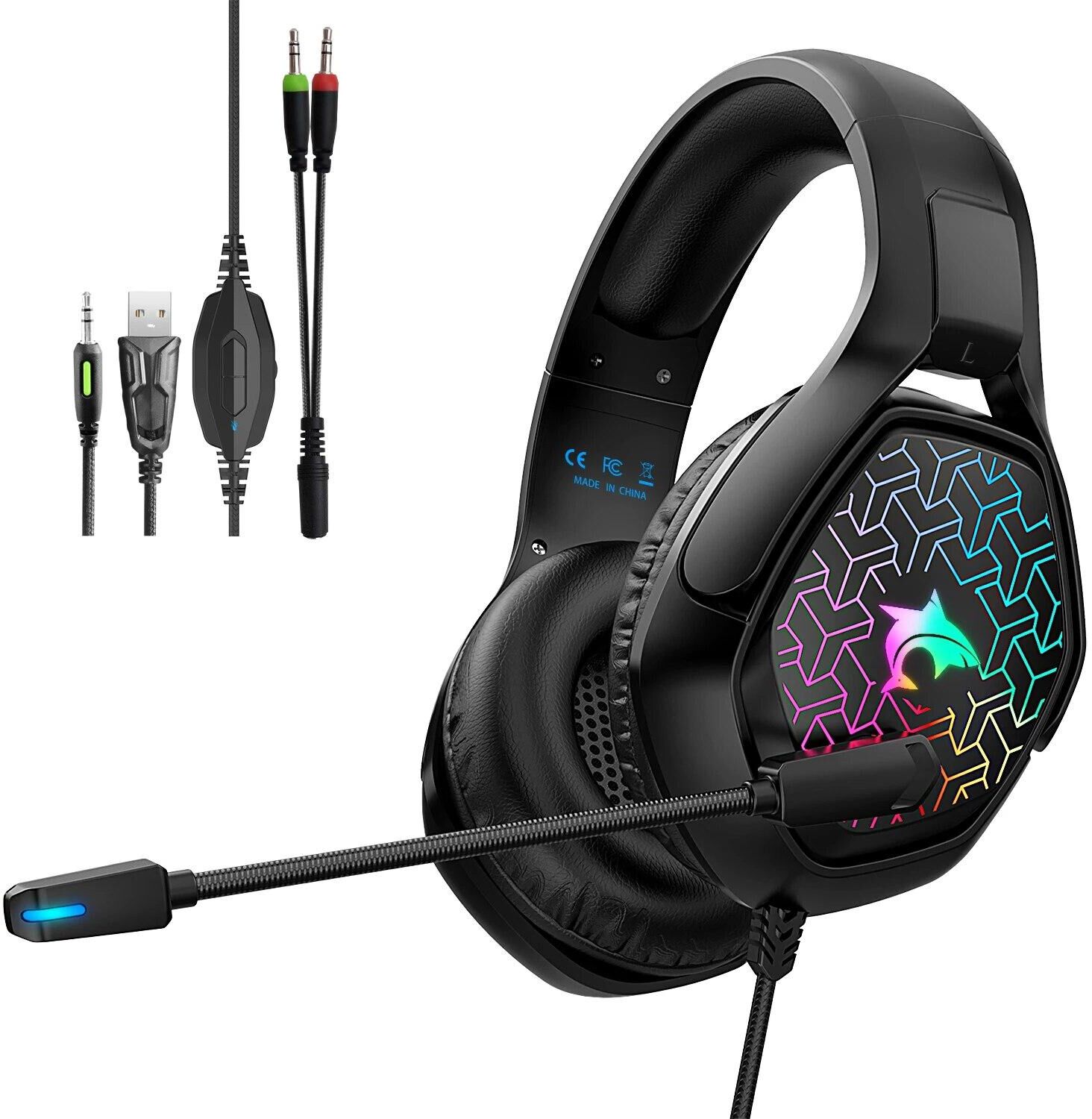 Deep Bass Wired Gaming headphones For PS4 with Noise Canceling Microphone RGB Breathing Light Headset Gamer For PC XBOX Phone