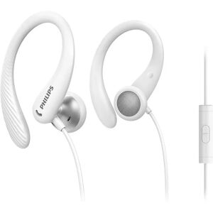 Philips TAA1105WT/00 Cuffie con Filo per Fitness e Sport, Microfono, IPX2 Resistenti al Sudore, Supporti per l'orecchio Flessibili, Vestibilità Sicura, Pulsanti Integrati, Auricolari con Filo, Bianco