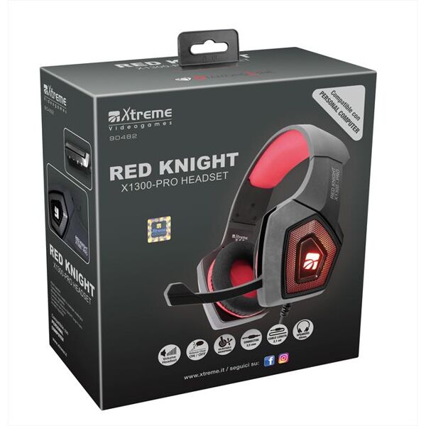 xtreme red knight 1300-pro headset-nero/rosso