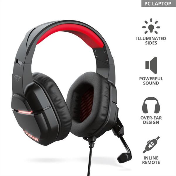 trust gxt448 nixxo illuminated headset-black/red